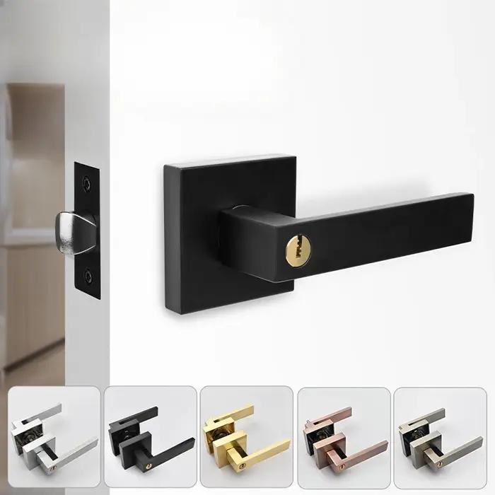 Serrure Intérieure Robuste en Alliage d'Aluminium Design Carré Minimaliste Poignée de Porte en Bois Réglable Serrure à Trois Barres Pour Chambres Salles de Bain Occasions Spéciales