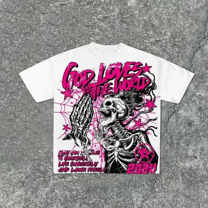 T-shirt col rond pour hommes, style à la mode, imprimé tête de mort, confortable et respirant, haut
