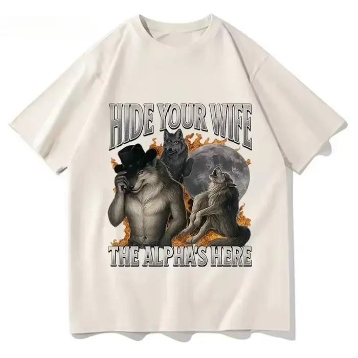 Cachez votre femme, l'alpha-loup arrive ! T-shirt Meme Loup-Garou Amusant, Chemise à Manches Courtes