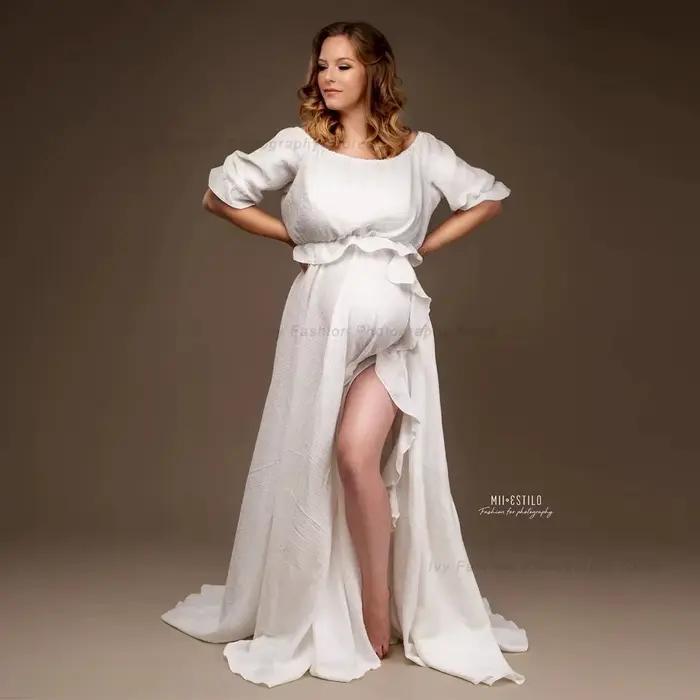 Robe de maternité en coton, accessoire de Studio de photographie, fente haute, épaules dénudées, sty