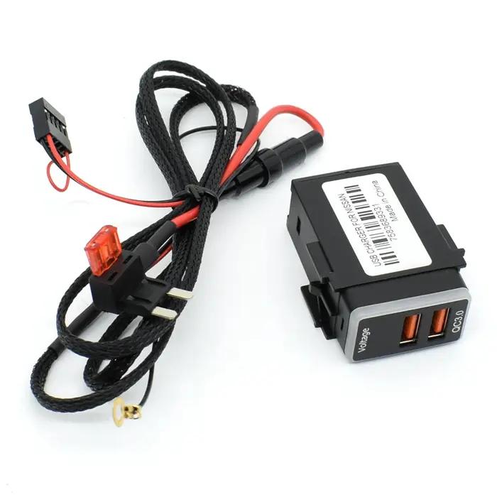 Adaptateur de charge rapide pour téléphone, QC 3.0, double USB, câble 12V pour Nissan Power Adapter,
