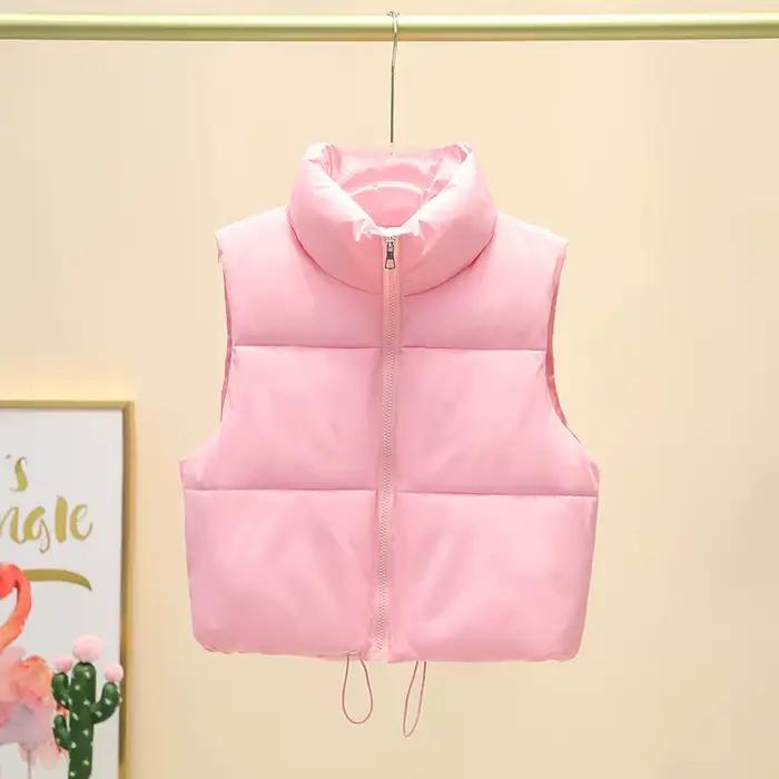 Gilet court sans manches pour femme, veste chaude à col montant avec fermeture éclair, manteaux cour