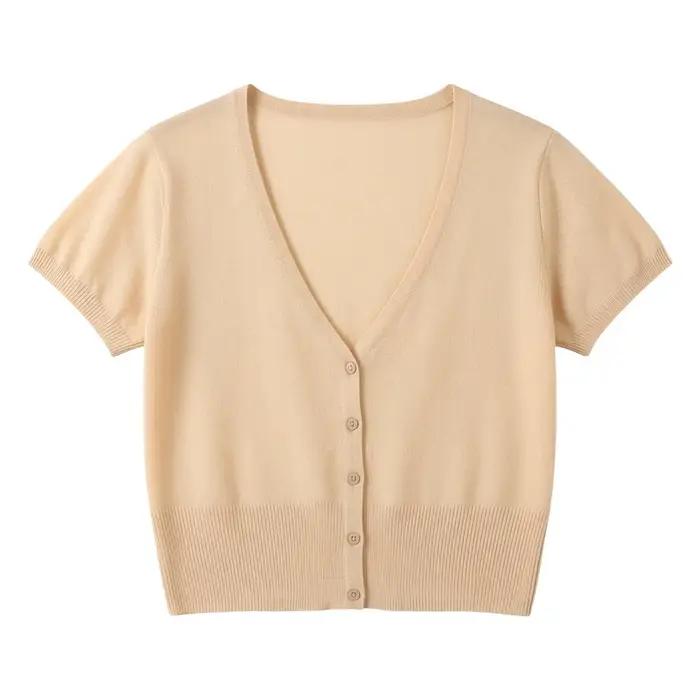 Cardigan femme court haut ete légère manteau protection solaire korean style gilet maille tricot