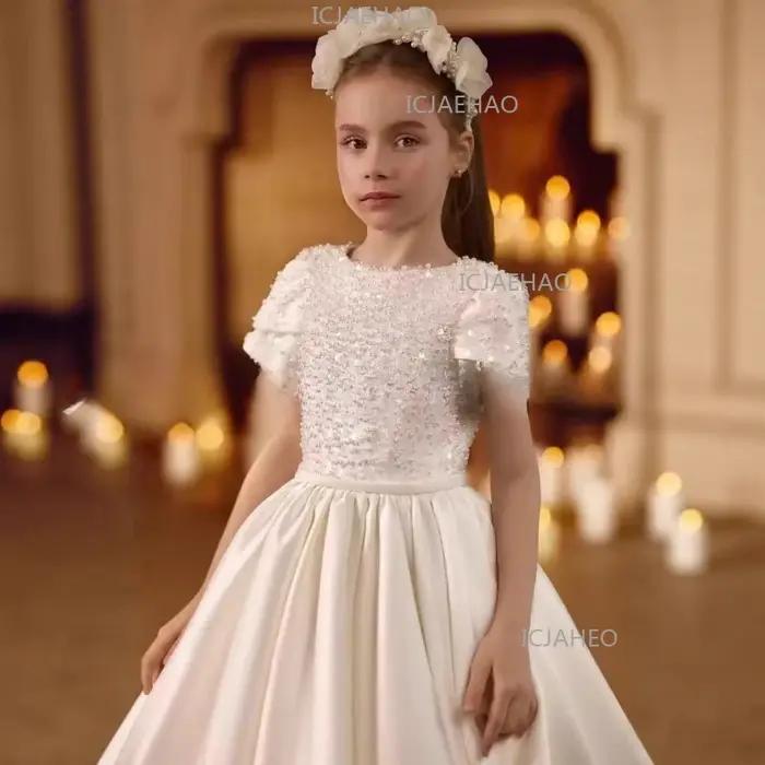 Nouvelle Robe de Princesse Élégante 2026 pour Filles, avec Traîne, Perles et Fleurs, pour Anniversai