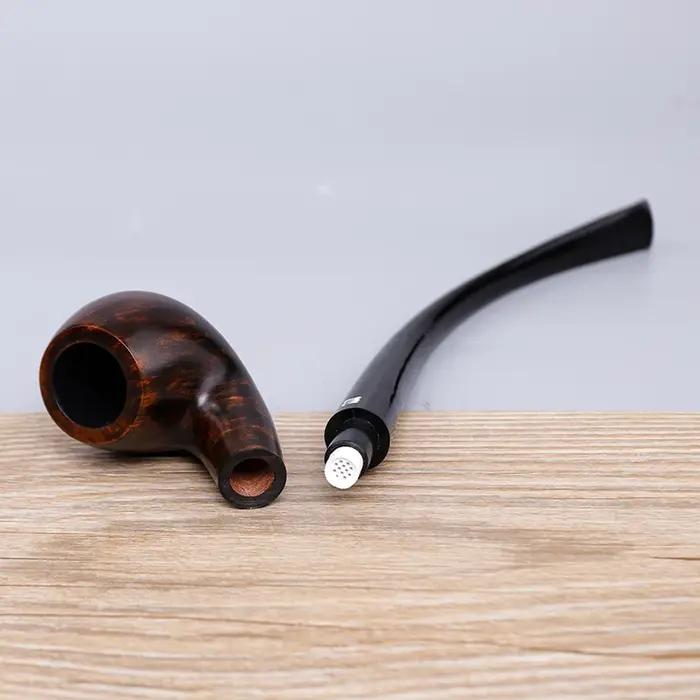 Pipe à tabac en bois de bruyère faite à la main Muxiang, longue tige courbée, embout pour fumer avec