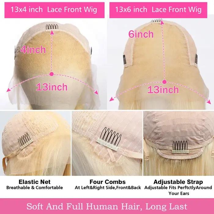 Perruque Deep Wave Lace Front Wig naturelle bouclée, cheveux humains, couleur blonde 613 HD, 13x6, 1
