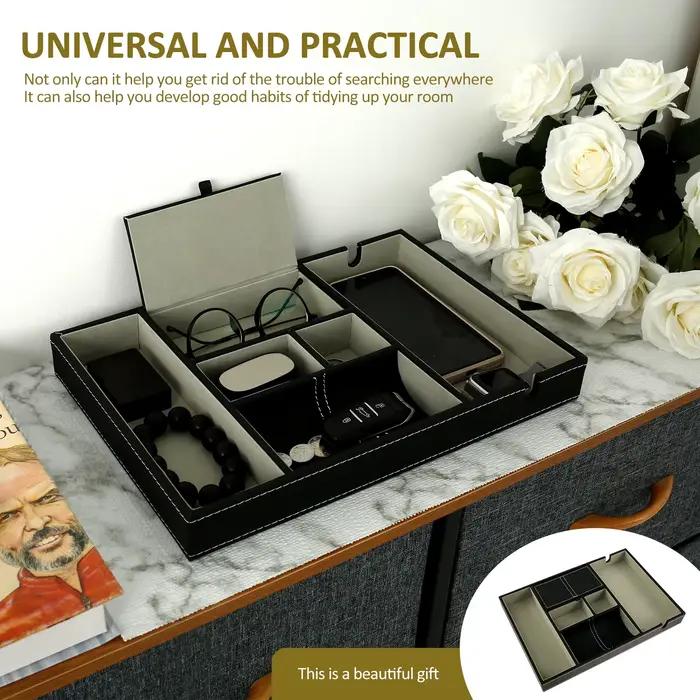 Organisateur de bureau en PU avec 5/6 compartiments, plateau de valet pour hommes, table de nuit, bo