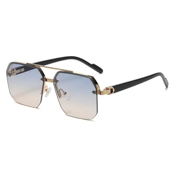 Lunettes de soleil carrées en métal pour hommes, demi-monture, ongles de riz, tendance décontractée,