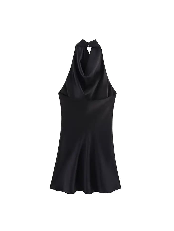 Robe Courte Halter Élégante en Satin pour Femme – Collection Été 2026 – Sexy, Dos Nu, Couleur Unie –