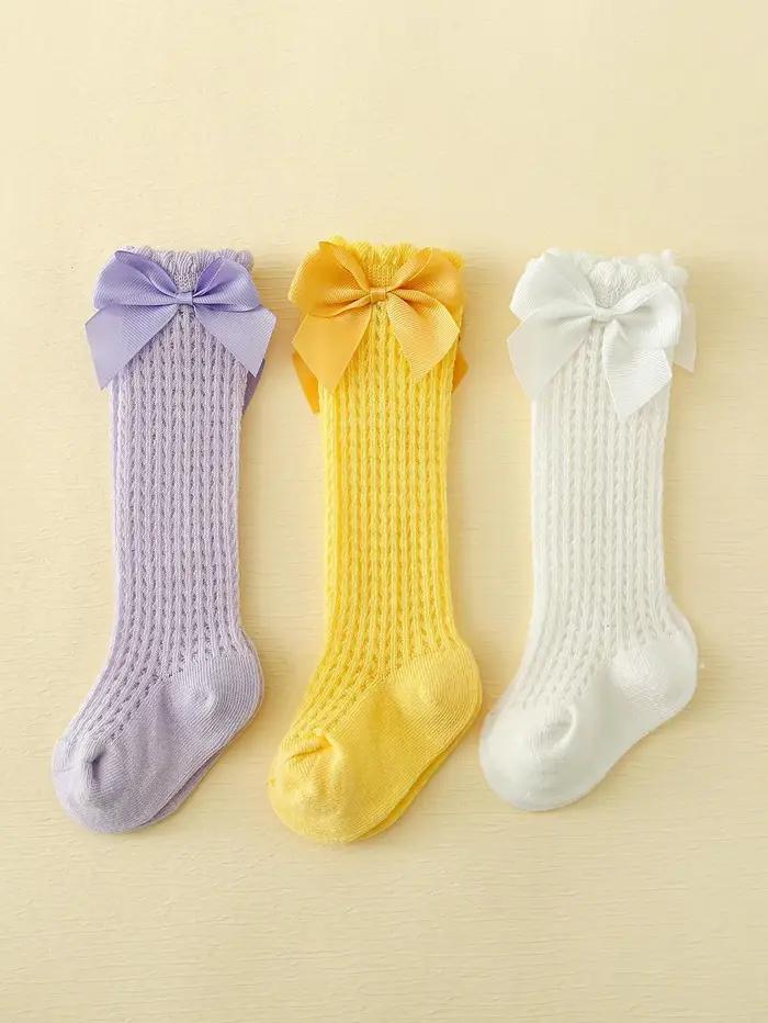 3 paires de chaussettes d'été pour bébés filles, avec nœuds, maille et dentelle, anti-moustiques, ch
