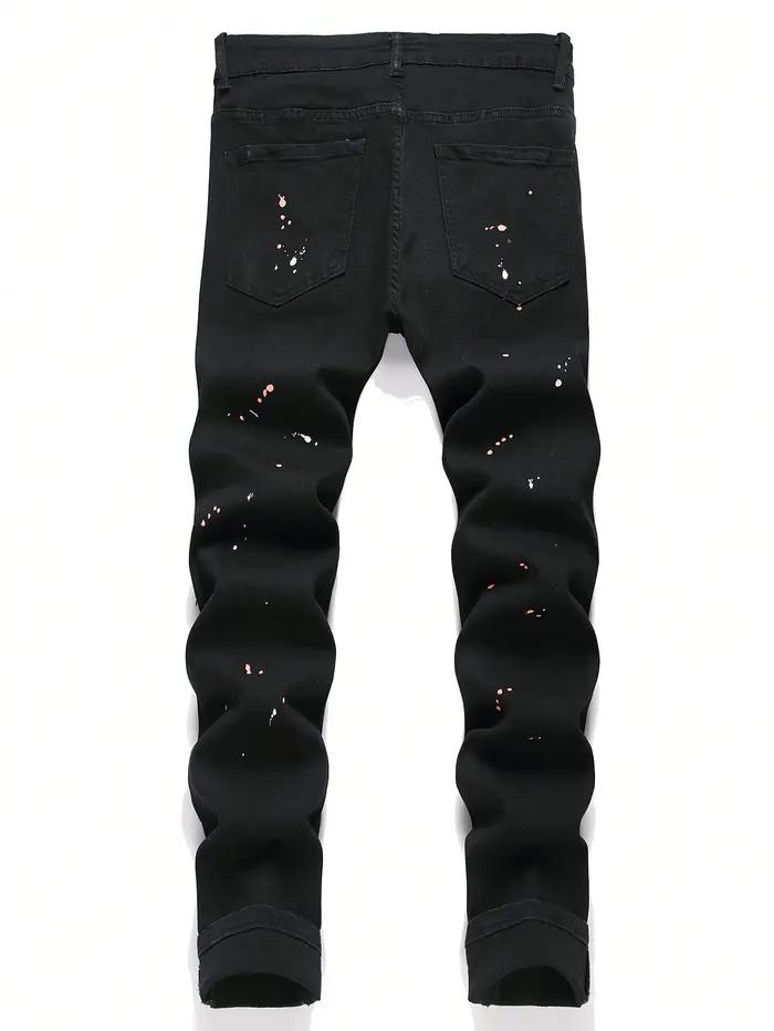 Jean en Denim extensible et Slim pour hommes, pantalon décontracté déchiré, trou Patchwork, coupe ci