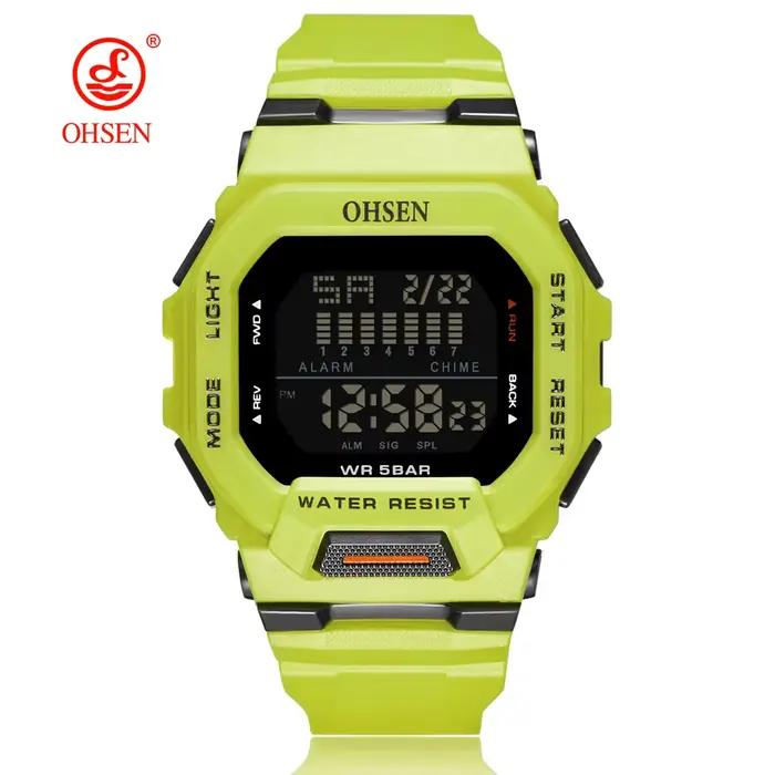 Mode OHSEN Hombre mâle montres numériques 5ATM plongée homme hommes sport vert montres horloges à ma