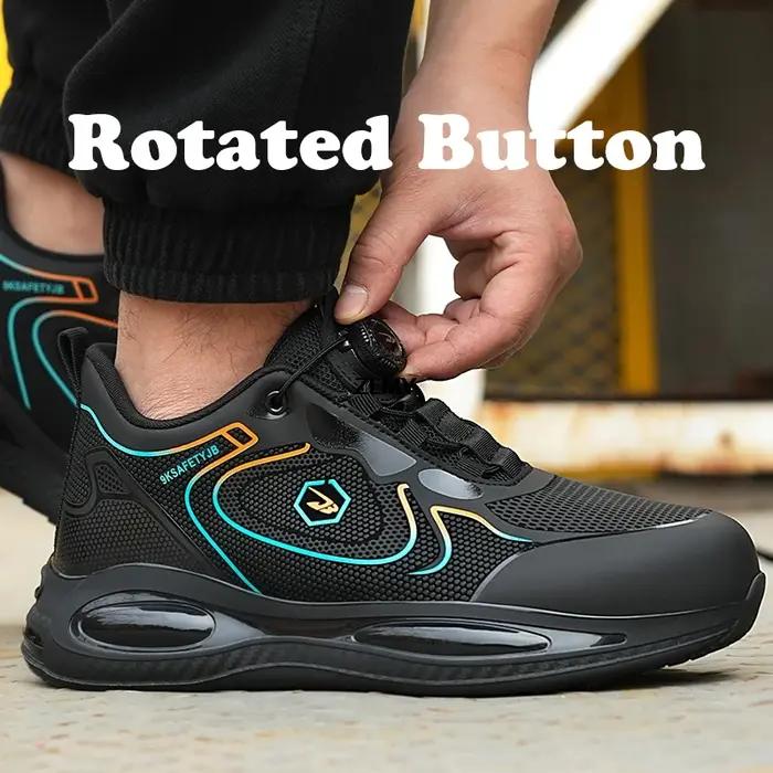 Baskets de sécurité en acier avec bouton rotatif, anti-perforation, imperméables pour hommes, chauss