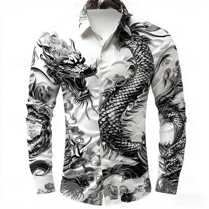 Chemise à manches longues pour hommes, multicolore, Dragon, boutons, mode décontractée, vacances, to