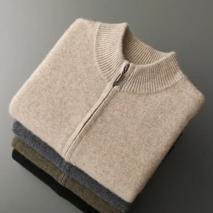 MVLYFLRT costume tricoté en laine mérinos pour hommes demi-hauteur Cardigan à fermeture éclair panta
