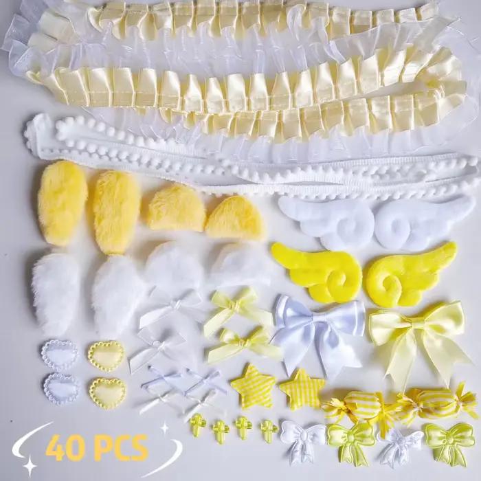 Kit de matériel en dentelle fait main, 40 pièces, oreilles de lapin en peluche, accessoires ailes d'