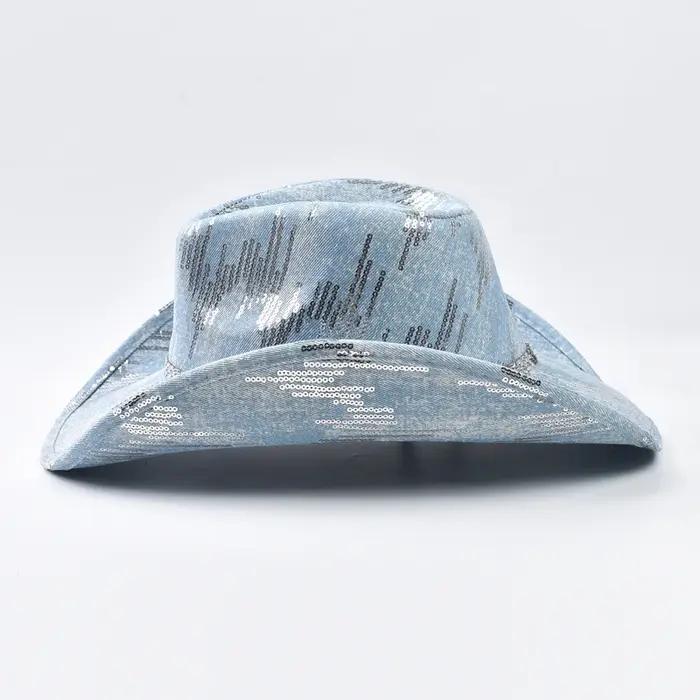 Chapeau de cowboy occidental en denim lavé, chapeau de jazz de cow-girl adapté aux vêtements décontr