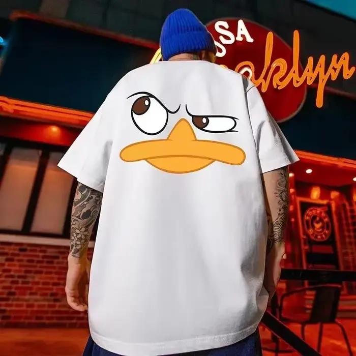 T-shirt à col rond pour hommes, coupe ample, à la mode, Vintage américain, Expression de canard impr