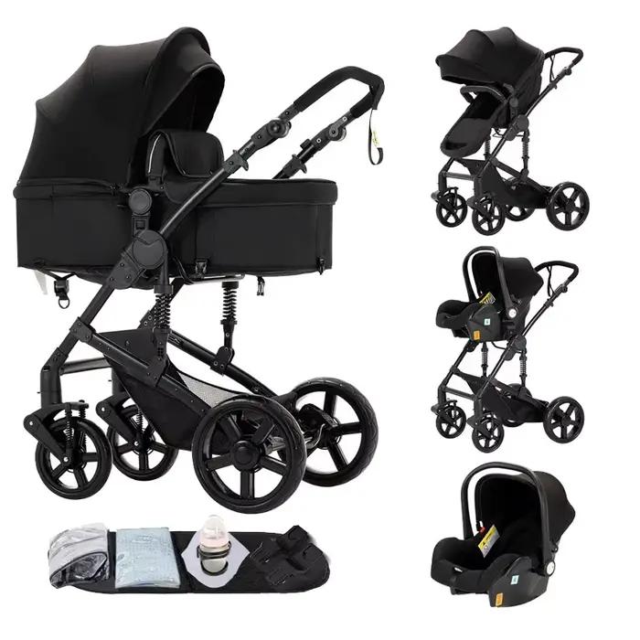 Luxe 3 en 1 bébé poussette système de voyage landau pour bébé avec couffin réglable infantile pousse