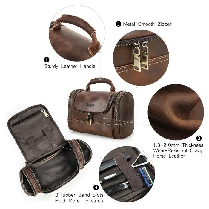 Hommes en cuir véritable voyage affaires toilette rasage sac femmes rétro cosmétique lavage douche o