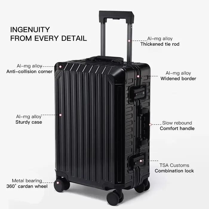 Nouveau Style tout en aluminium 20 "24" 28 "pouces valise de voyage continuer valise de luxe sac de
