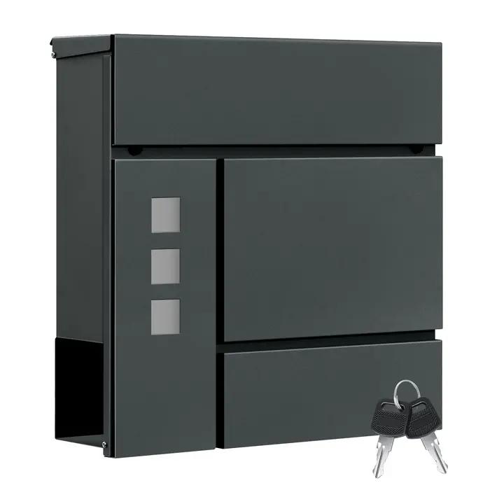 WOLTU – boîte aux lettres moderne Anthracite, avec porte-journaux, fenêtre transparente, étiquette n