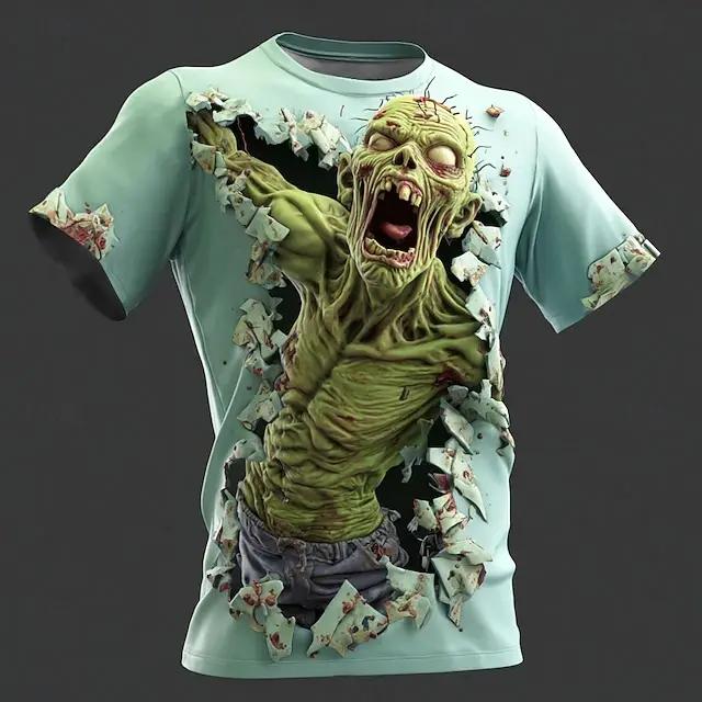 T-shirt à manches courtes pour hommes, imprimé squelette d'halloween en 3D, été, extérieur, décontra