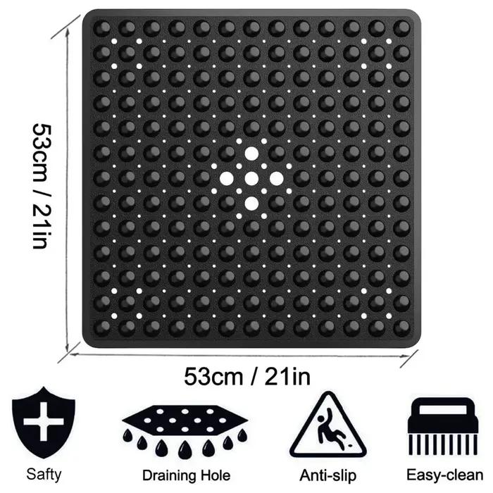 Tapis de douche antidérapant en PVC, 53x53cm, ventouse, tapis de bain carré, tapis de sol de douche,