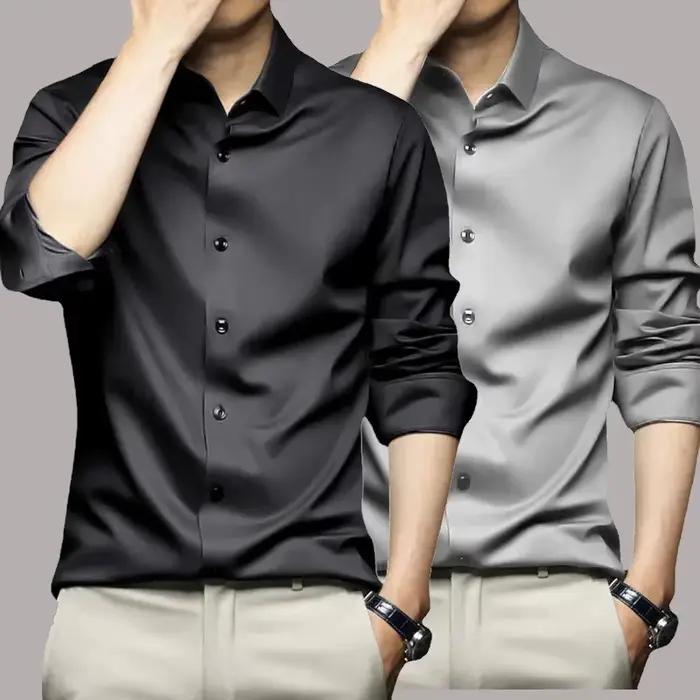 Chemise formelle homme 6XL sans repassage en soie glacée, manches longues, pour le bureau, grande ta
