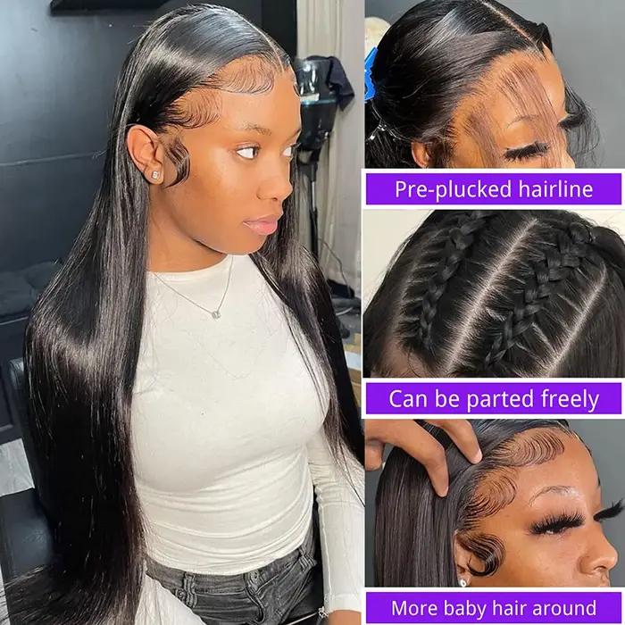 Perruque Lace Front Wig sans colle naturelle, cheveux lisses, 13x6, 5x5, 13 tage, densité 180, bon m