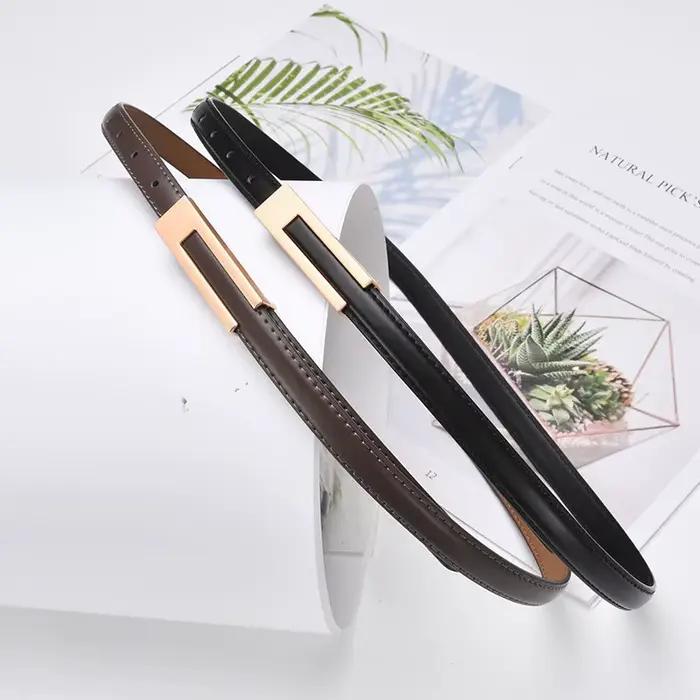 Femmes coréennes à la mode en cuir PU mince sangle de taille accessoires en métal ceinture de base f