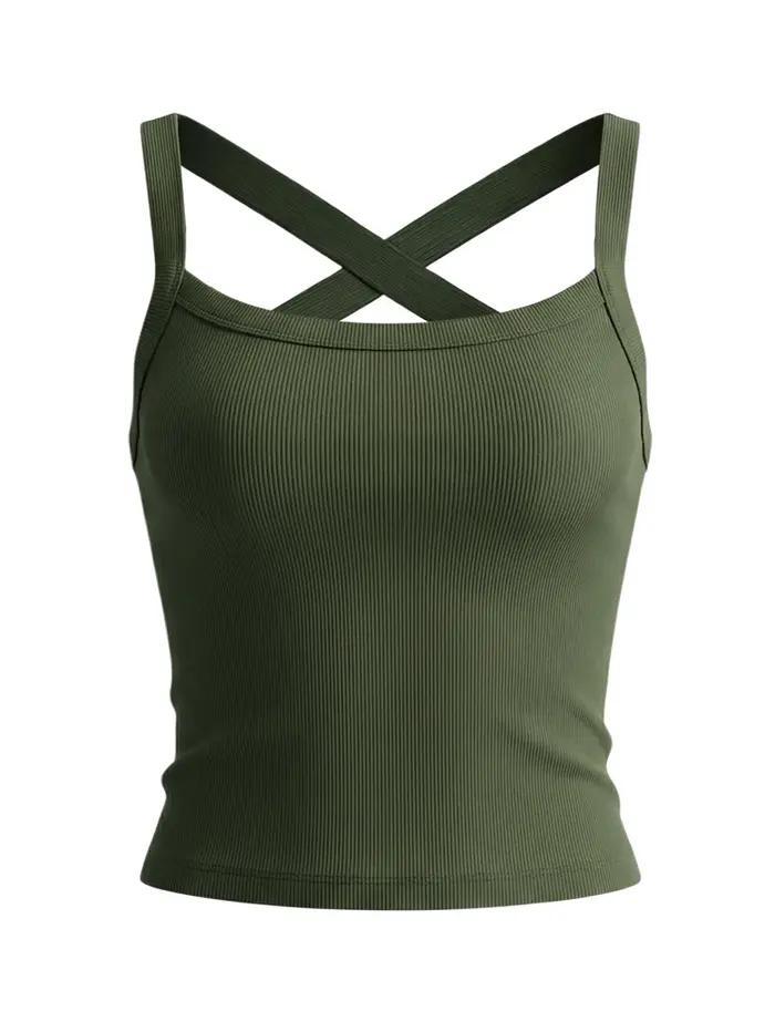 Débardeur Femme Col Basse à Bretelles Croisées Uni Extensible Moulant Sexy Midnight Hottie pour Fête