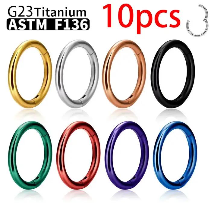 Anneaux de nez en titane G23, 10 pièces, pour femmes et hommes, bijoux de perçage, lèvre, oreille, c