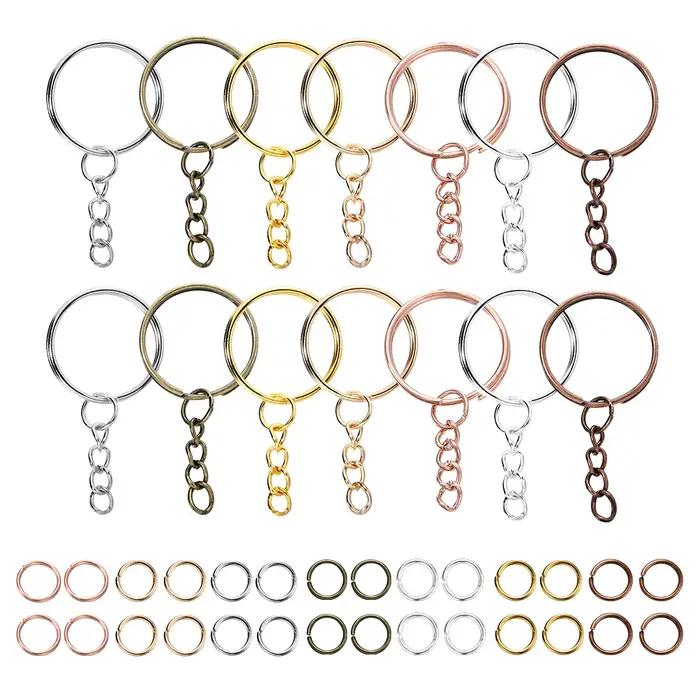 100 pièces 25mm porte-clés avec 100 pièces 8mm anneaux de saut connecteurs pour bricolage porte-clés