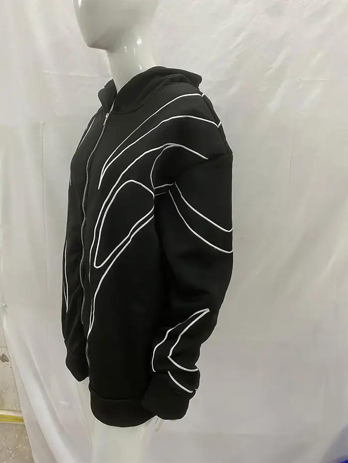 Rue rétro mode vêtements rayé brodé noir Double fermeture éclair à capuche américain Hip-hop Punk su
