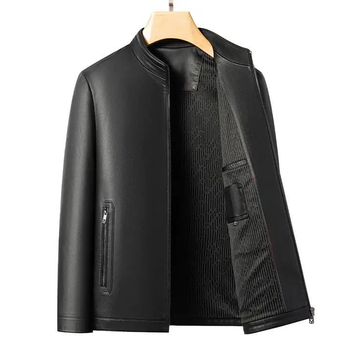 Veste en cuir véritable pour hommes, avec col montant, à la mode, pour jeunes, fins, printemps et au