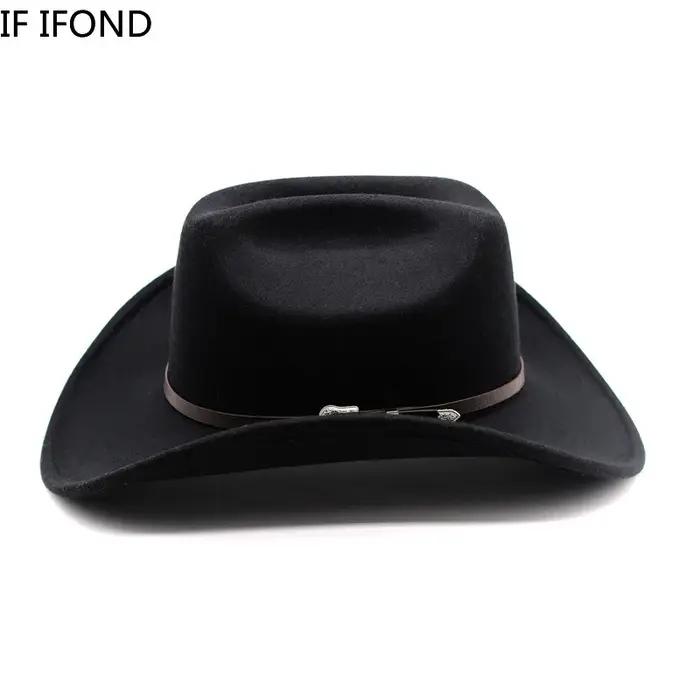 Chapeau de Cowboy occidental Vintage pour hommes, Cowgirl de Jazz avec Cloche en cuir à large bord,