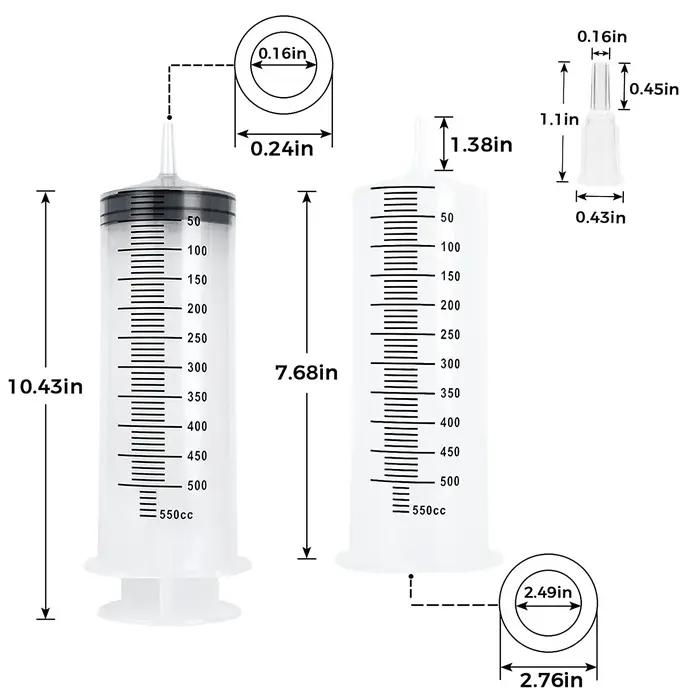 Seringues de grande capacité 50ml/100ml/150ml/200ml/250ml/350ml/550ml avec tuyau de 1M, pompe d'inje