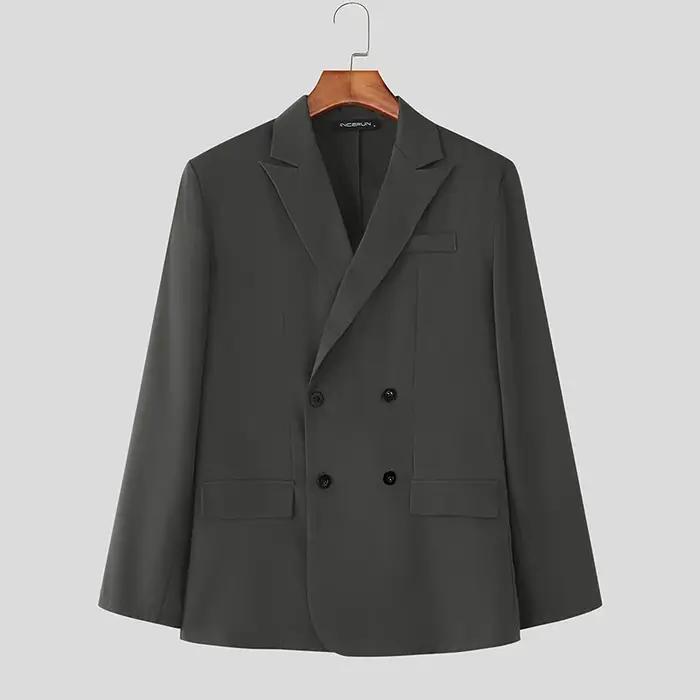 INCERUN hommes ensembles couleur unie Double boutonnage à manches longues Blazer et pantalon deux pi