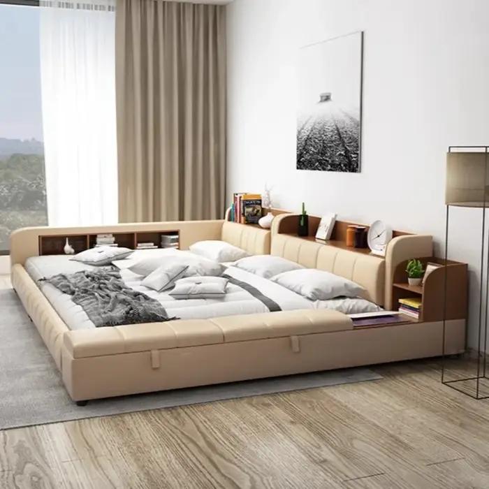 Tête de lit double imperméable minimaliste multifonctionnelle lit de luxe avec tables de chevet japonaises pour meubles de chambre élégants et pratiques