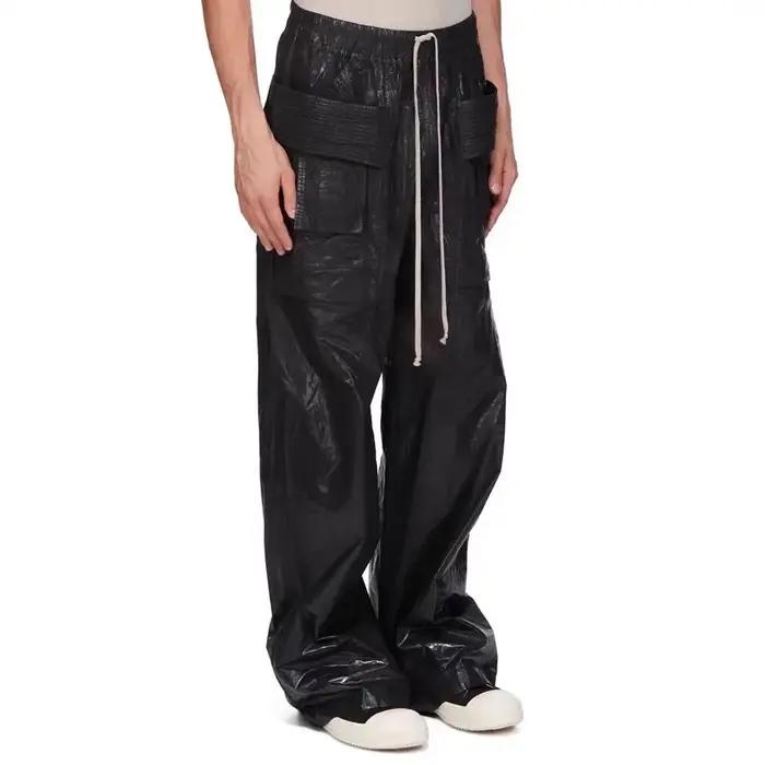 Pantalon Cargo noir à jambes larges, revêtement de teinture de cire Vintage, corne cylindrique, mult
