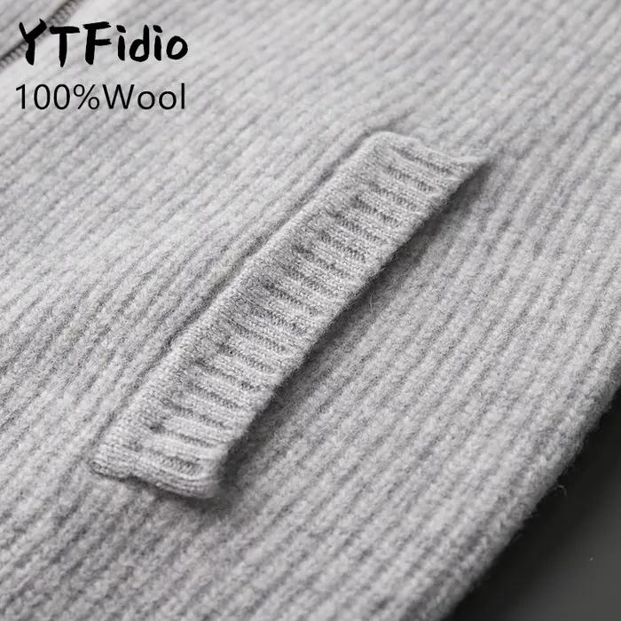 YTFidio-Pull à col mi-haut pour homme, 100% laine, pull à fermeture éclair avec poche, cardigan épai