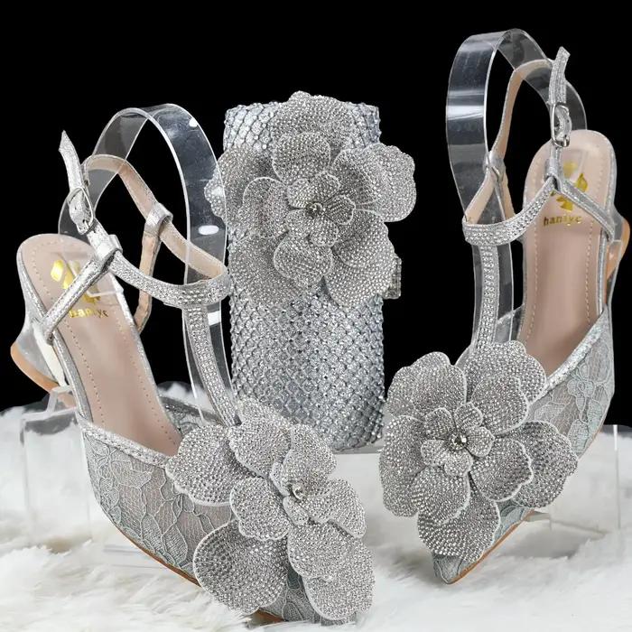 Doershow ensemble de chaussures et de sacs de mode de mariage africain chaussures italiennes argenté