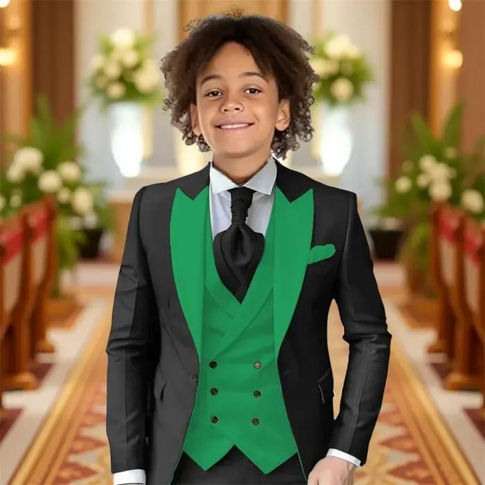 Costumes formels pour garçons, ensemble de fête de mariage, veste à revers avec pantalon, gilet, smo