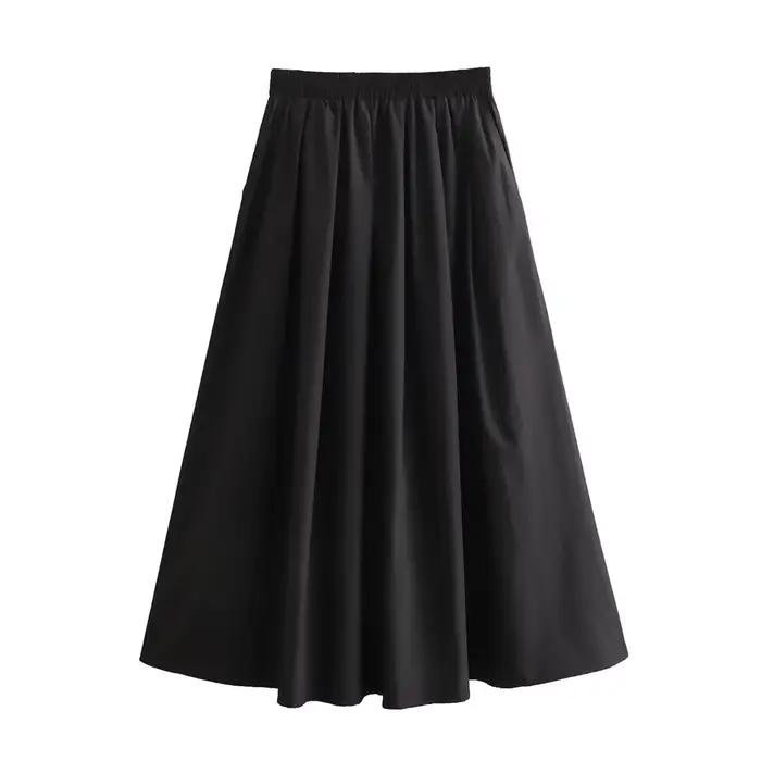 Mooyufon 2025 tempérament femme polyvalent ample et décontracté couleur unie jupe taille haute longu