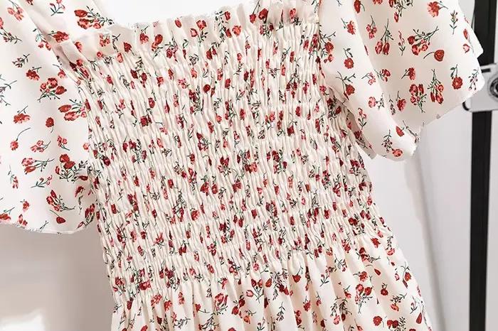 Printemps été robe en mousseline de soie femmes robes mi-longues femme à manches courtes taille élas