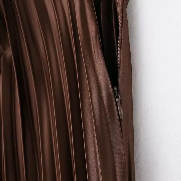 HXAO femmes jupe plissée été marron jupe à volants cylindre plis taille moyenne jupe Midi mode éléga