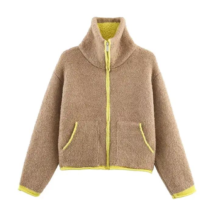 Veste décontractée automne 2026 pour femme, design contrasté, manches longues, fermeture éclair, sty