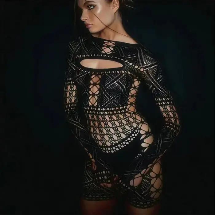 Robe de sexe combinaison avec dentelle serrée évidée et jupe sexy moulante aux hanches robes longues