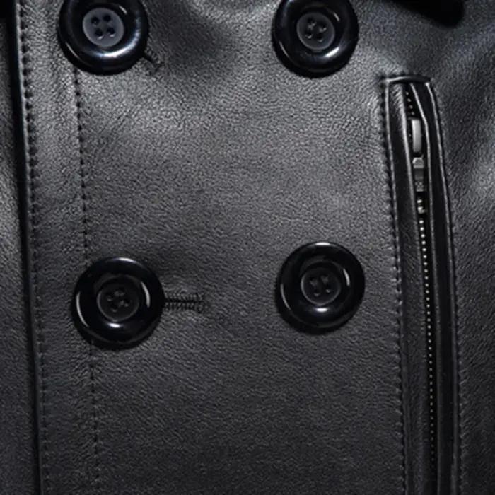 Mauroicardi-Manteau en Cuir PU Noir pour Femme, Manches sulf, Double Boutonnage, Élégant, Luxe, Styl
